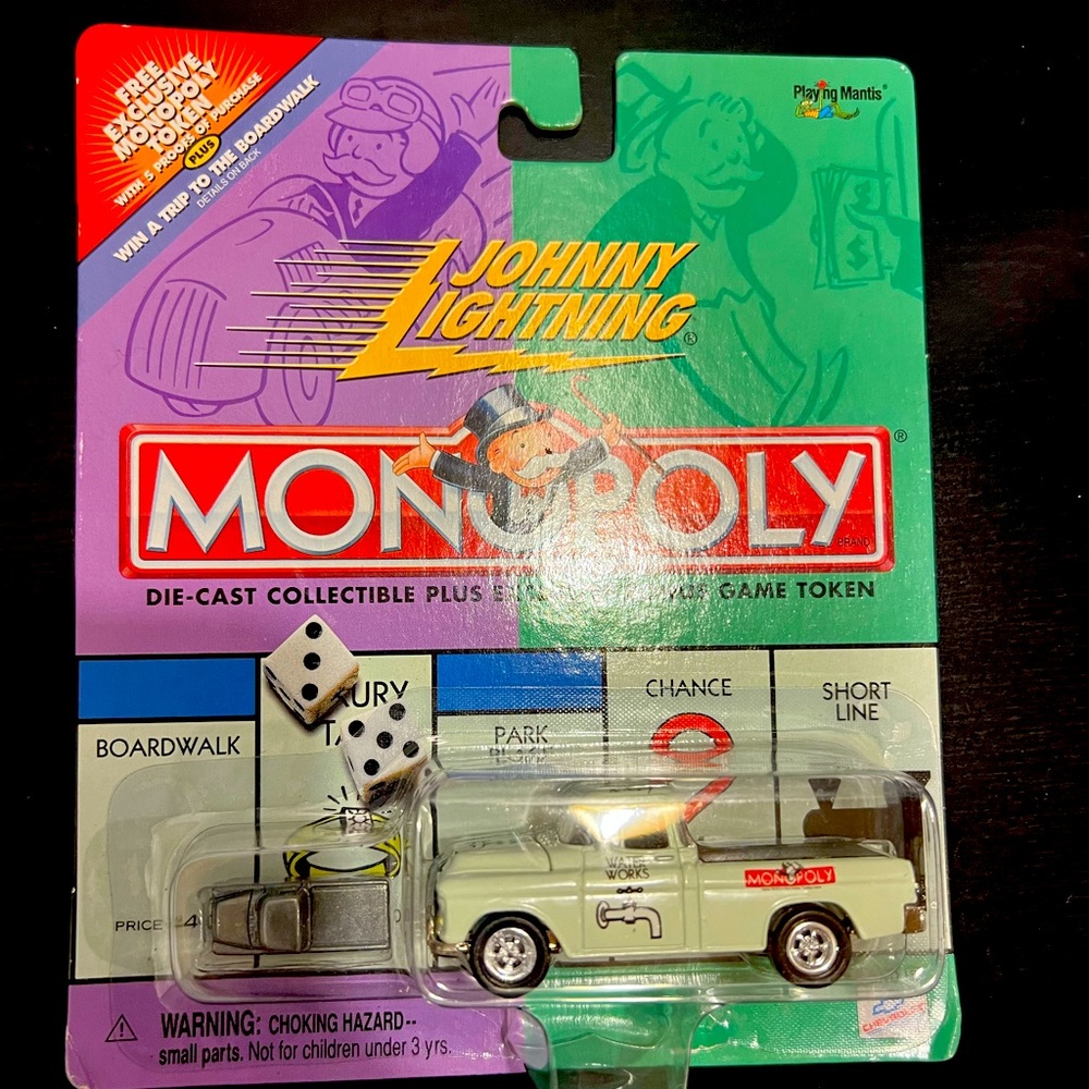 Johnny Lightning Monopoly Car. Die Cast Water Works, Chevrolet cameo truck.